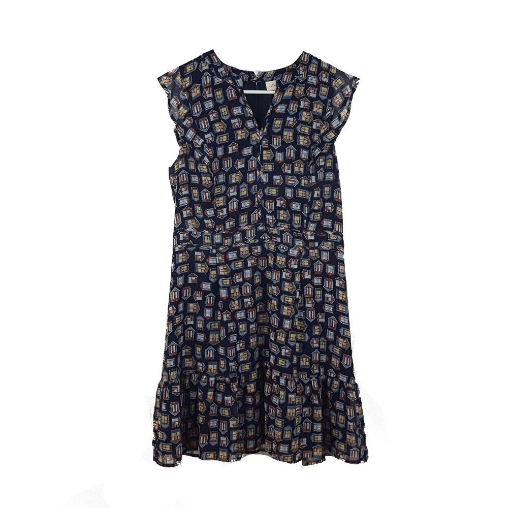 Maison Jules Cap Sleeve Midi Shift Dress Houses Graphic Print Blue